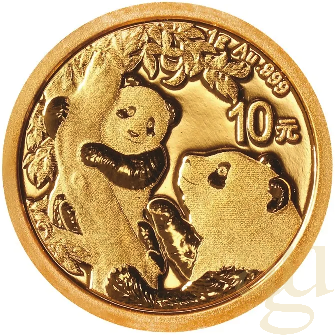Monedă de aur de 1 gram China Panda 2021