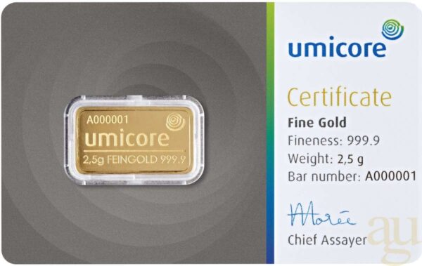 Lingou de aur de 2,5 grame Umicore