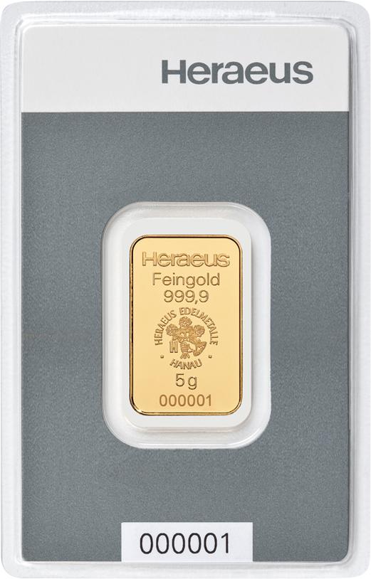 Lingou de aur 5 grame Heraeus